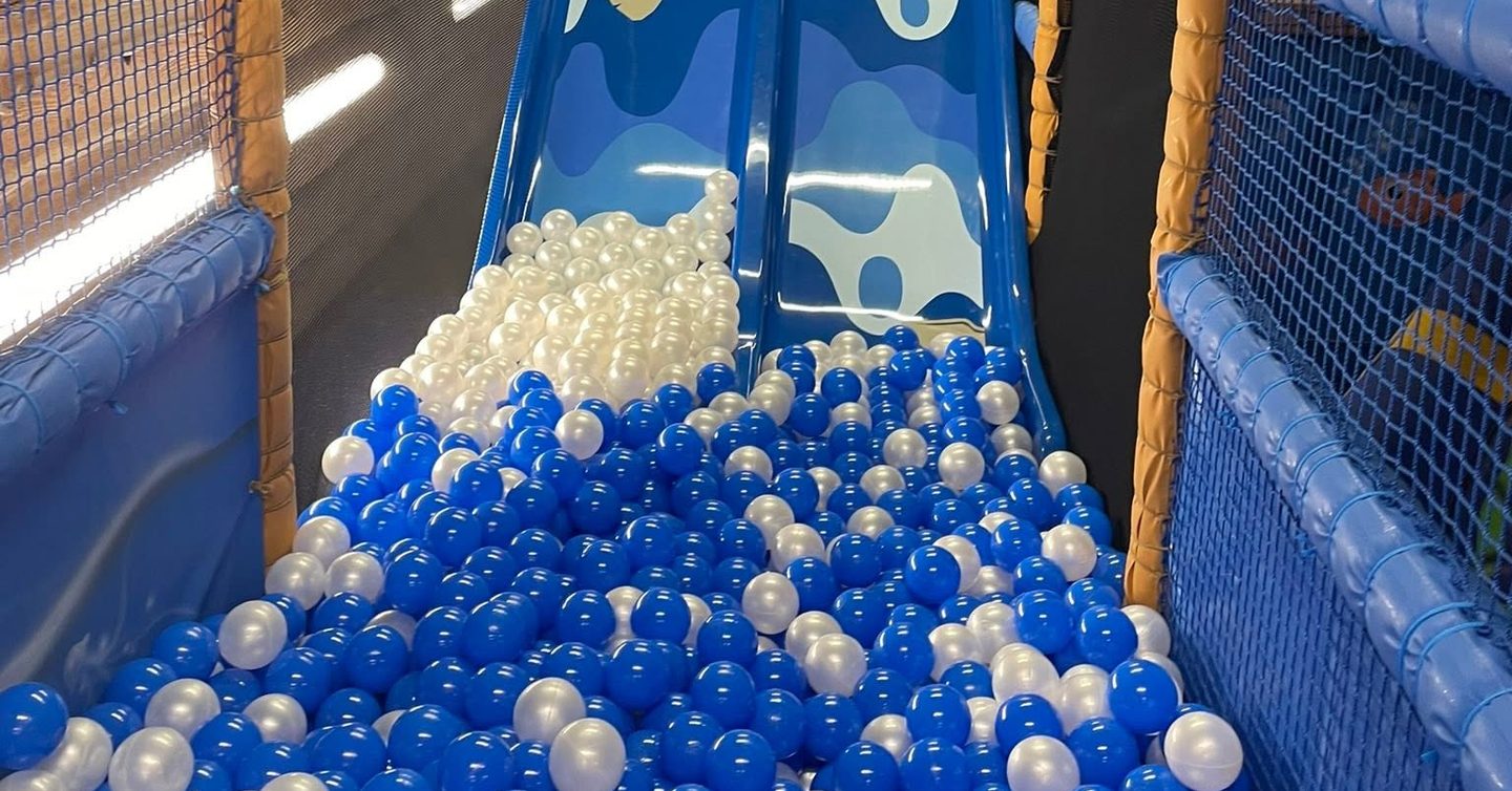 The slide and ball pit inside the Griffin Bach frame